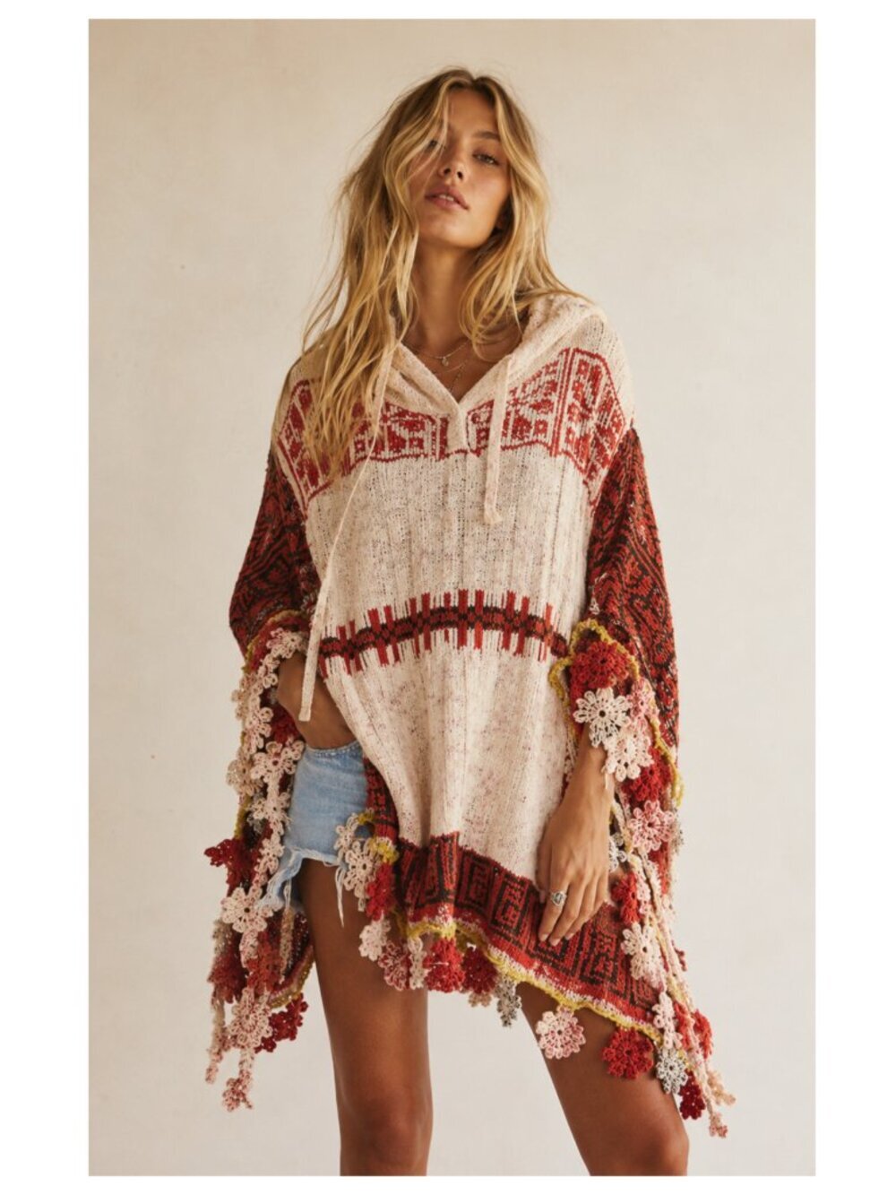 FREE PEOPLE Craft Hooded Poncho in Gardenia Spice - Picture 1 of 10